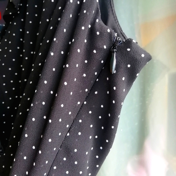 Chaps black polkadot dress wrap style ruffle collar tie sash belt NWT sz 6 - Picture 11 of 15